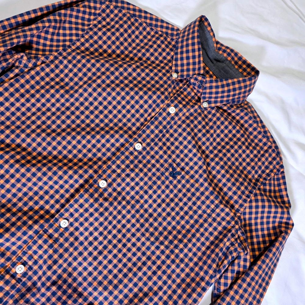American Eagle Outfitters Classic Fit‎ Gingham Button Down Shirt Orange Navy S